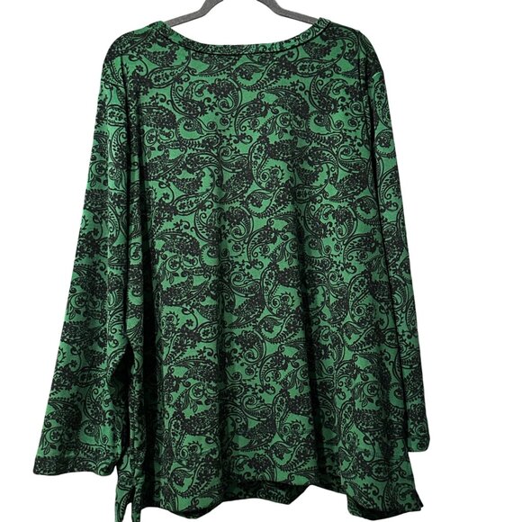 Woman Within size 2X 26/28 green navy paisley velour long sleeve tunic top - Picture 3 of 7